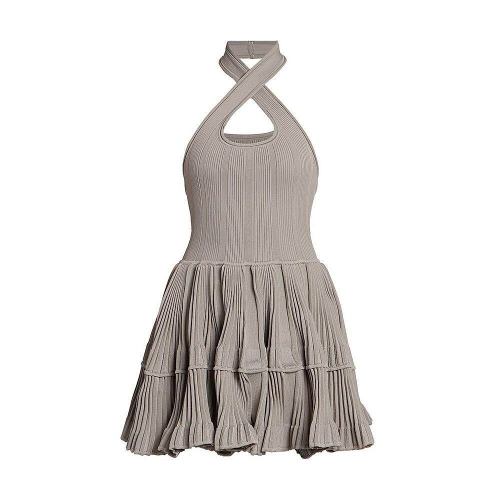 Alaia Crinoline tiered ribbed knit Halter mini dress Skater FR 42 US 10 $3580